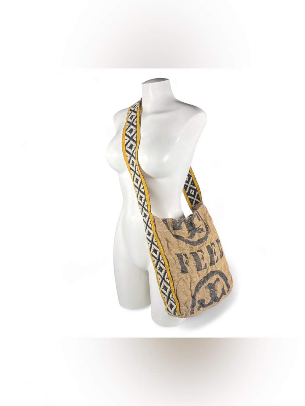 Tory Burch x FEED Limited Edition Holt Renfrew Burlap Crossbody Bag Yellow/Black